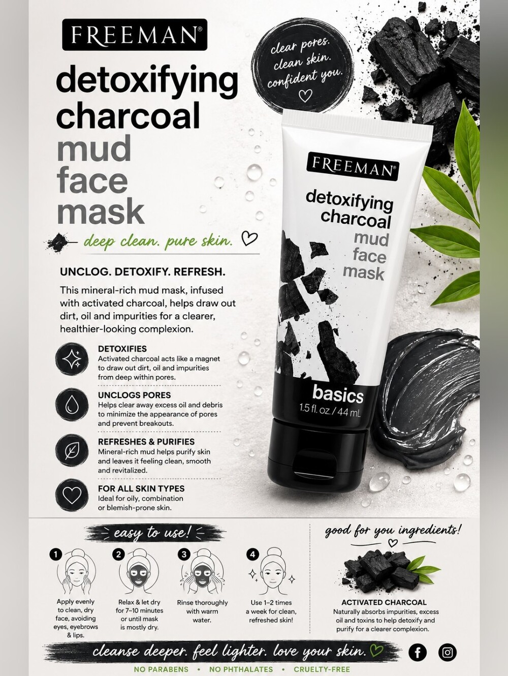 🌞Detoxifying Charcoal Mud Face Mask — Black